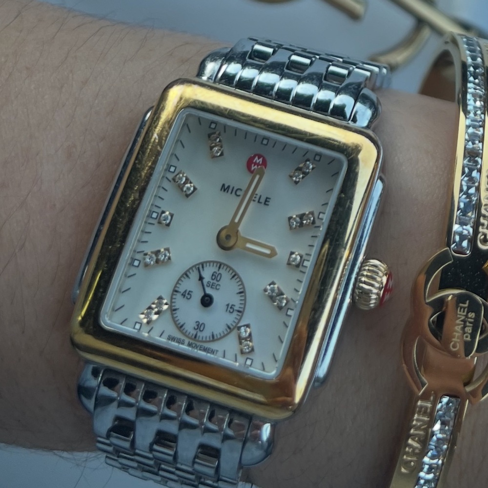 Michele Silver and Gold Diamond Accent Watch